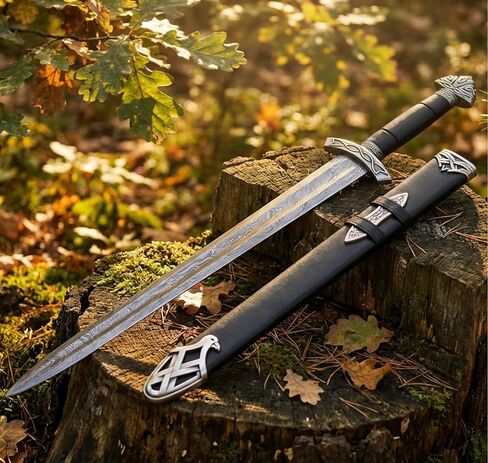 Viking Northman Sword – Real Damascus Steel Battle-Ready Functional Longsword | Handmade Medieval Viking Sword with Leather Scabbard | Gift for Him, Sword Prop & Collectible in Saudi Arabia