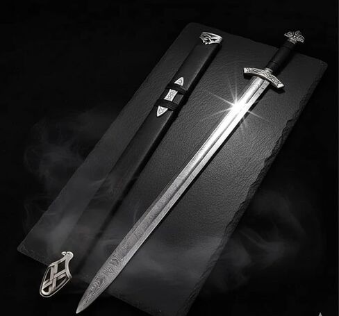 Viking Northman Sword – Real Damascus Steel Battle-Ready Functional Longsword | Handmade Medieval Viking Sword with Leather Scabbard | Gift for Him, Sword Prop & Collectible in Saudi Arabia