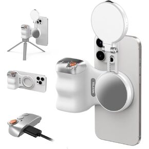 طقم Telesin Creator - الممتعات الممتعة للهاتف المغناطيسي قبضة كاميرا Compa + C03 Magnetic Selfie Light (White) Tik Tivable مع Iphone Magsafe و Android Selfies/Photography/Tiktok/Zoom Confern in Kuwait
