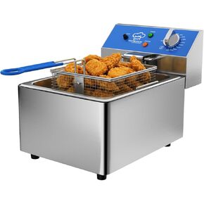 مقلاة كهربائية 8.5 كيو تي مع تصريف الزيت، مؤقت 30 دقيقة، خزان زيت قابل للتمدد، غطاء وسلة شبكية سلكية صلبة، مقلاة كهربائية تجارية متوسطة التحمل - 120 فولت، 1800 وات in Kuwait