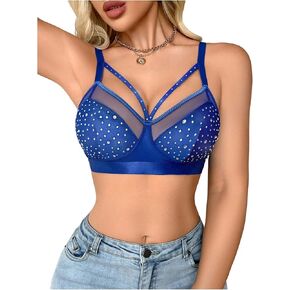 Women's Rhinestone Sheer Mesh Bras Cut Out Glitter Wireless Bralettes Every Day Bra in Saudi Arabia