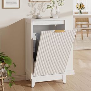 Tilt Out Trash Can Cabinet with Odor Control, Fluted Trash Cabinet 13 Gallon Hidden Bin Storage, Modern Kitchen Cabinet with Soft-Close Door, Laundry Hamper Cabinet for Bathroom in Kuwait