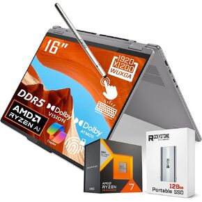 Lenovo Yoga7 16 2-in-1 Laptop | 16" WUXGA IPS Touch | AMD 8-Core Ryzen 7 7735U >i7-1255U | 16GB DDR5 512GB SSD | Radeon 680M Graphic | Backlit Fingerprint USB-C Pen Win11Pro Silver + HDMI Cable in Kuwait