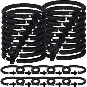 30 Pcs Cross Bracelets Bulk Jesus Bracelets Handmade Elastic Colorful Polymer Clay Beaded Religious Wristbands Christian Wristbands for Women Kids Sunday Christmas in July in Kuwait