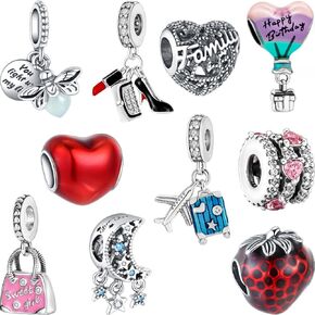 10 Pack Silver Bead Charms Compatible with Pandora Charms Bracelet Necklace, 925 Sterling Silver Charms for Bracelets for Women, the Beads with Cubic Zirconias Are the Perfect Jewelry Gift for Women, Ideal for Christmas, Birthdays, Mother's Day, and Valen in Kuwait