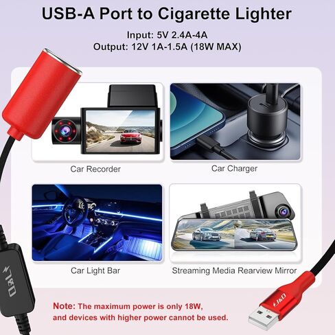 J & D USB ذكر إلى 12 فولت سيجارة سجائر أخف كابل محول أنثى ، 1 قدم ، 12 فولت 18W الطاقة ، متوافق مع كاميرا اندفاعة ، GPS ، شرائح LED للسيارات ، الأحمر in Kuwait