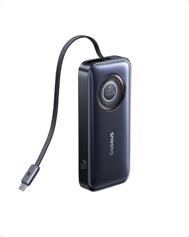 Baseus Enercore Power Bank ، 10000mAh شحن سريع الشاحن المحمول المدمج في 45 واط كابل USB-C قابل للسحب ، حزمة بطارية لسلسلة iPhone 16/15 ، Samsung ، Google Pixel ، iPad ، AirPods ، Drone ، Go Pro in Kuwait