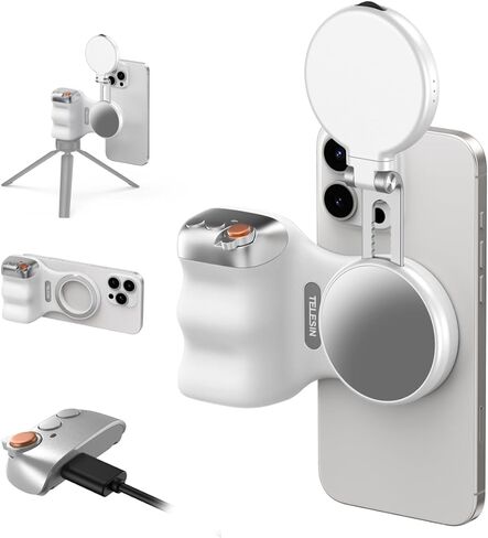 طقم Telesin Creator - الممتعات الممتعة للهاتف المغناطيسي قبضة كاميرا Compa + C03 Magnetic Selfie Light (White) Tik Tivable مع Iphone Magsafe و Android Selfies/Photography/Tiktok/Zoom Confern in Kuwait