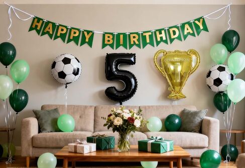 Soccer Balloons 7th Birthday Decorations, Black Gold Soccer Trophy Foil Number 7 Balloon, Green Birthday Banner 7 Years Old Boys World Cup Birthday Soccer Theme Party Decoration Supplies(7th) in Kuwait