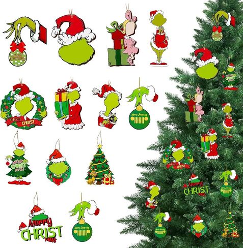 زخارف شجرة عيد الميلاد الخضراء الوحش 24 مساءً شنق عيد الميلاد الخشبي الحلي لزخارف الشجرة عيد الميلاد ديكور المنزل الداخلي (ب) in Kuwait