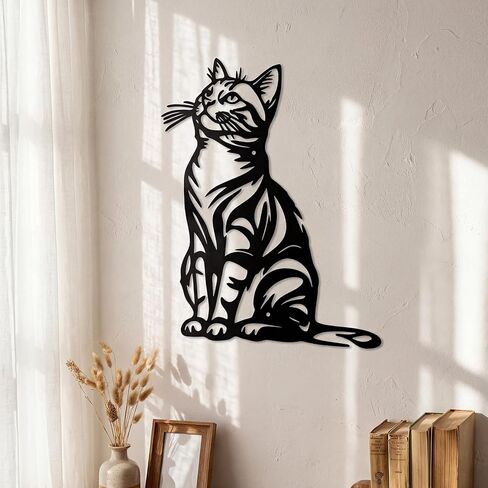 Otoolling Metal Cat Wall Decor Silhouette Black Cat Wall Decor Geometric Animal Art for Living Room Above TV Home Decoration, 10.2 x 10 Inch in Kuwait