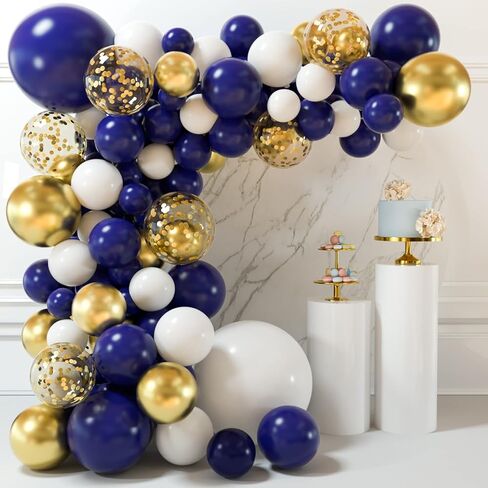 MIAHART 135 Pcs Navy Blue Silver Balloon Garland Arch Kit 5 10 12 18 inches Royal Blue Silver Confetti White Balloons for Birthday Graduation Party Decorations in Saudi Arabia