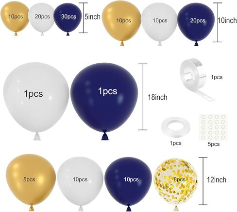MIAHART 135 Pcs Navy Blue Silver Balloon Garland Arch Kit 5 10 12 18 inches Royal Blue Silver Confetti White Balloons for Birthday Graduation Party Decorations in Saudi Arabia
