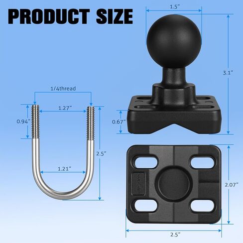 Velpaw Double U Bolt 1.5 inch Ball Mount,Compatible C Size 1.5" Double Socket Arm,Suitable for 0.75" to 1.21" Diameter Round Tube in Saudi Arabia