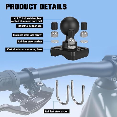 Velpaw Double U Bolt 1.5 inch Ball Mount,Compatible C Size 1.5" Double Socket Arm,Suitable for 0.75" to 1.21" Diameter Round Tube in Saudi Arabia