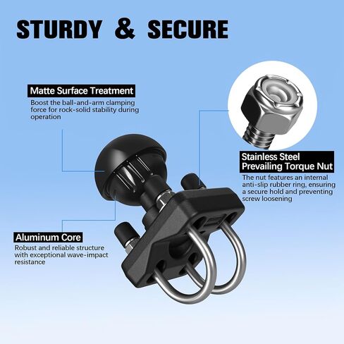 Velpaw Double U Bolt 1.5 inch Ball Mount,Compatible C Size 1.5" Double Socket Arm,Suitable for 0.75" to 1.21" Diameter Round Tube in Saudi Arabia