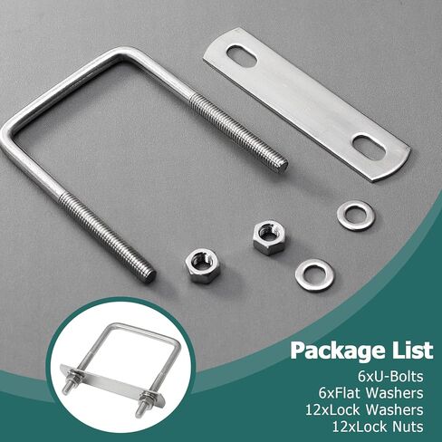 Jiozermi 6 Pack Square U-Bolts, 2" (50mm) Inner Width 3.15" (80mm) Length Stainless Steel Square Bolts Clamp with Nut Plate Washer for Automobiles Boat Trailer Industrial Parts in Saudi Arabia