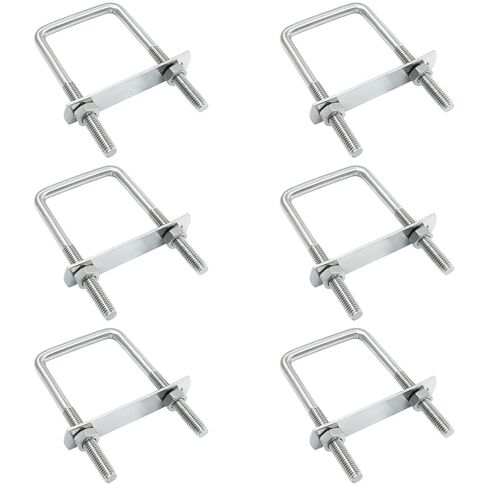 Jiozermi 6 Pack Square U-Bolts, 2" (50mm) Inner Width 3.15" (80mm) Length Stainless Steel Square Bolts Clamp with Nut Plate Washer for Automobiles Boat Trailer Industrial Parts in Saudi Arabia