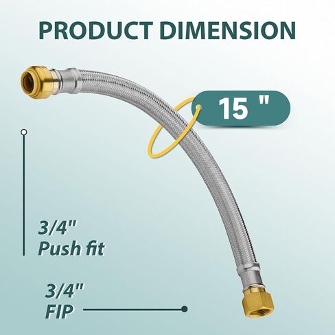 1-PACK Niikappu 15-Inch Stainless Steel Flexible Water Heater Connector, 3/4" Push-Fit x 3/4" FIP, Push-to-Connect Flexible Heater Hose in Saudi Arabia