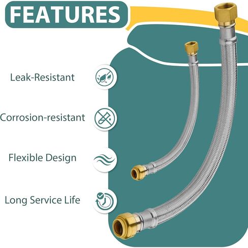 1-PACK Niikappu 15-Inch Stainless Steel Flexible Water Heater Connector, 3/4" Push-Fit x 3/4" FIP, Push-to-Connect Flexible Heater Hose in Saudi Arabia