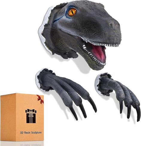 Petpigo Mini 3D Dinosaur Wall Sculpture-راتنجات راتنجات خفيفة الوزن جدار تمثال نصفي ، ديكور سهلة للغرفة ، الحضانة ، غرفة المعيشة (تمثال مثبت على الحائط) (بني) in Kuwait