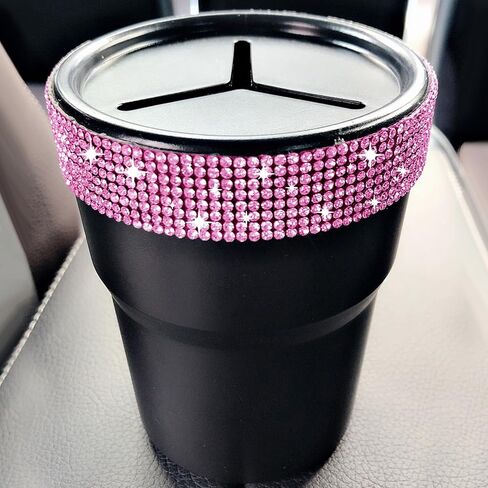 INSTOME Bling Car Trash Can – Stylish Diamond-Studded Mini Trash Bin & Coin Storage Bucket, Leakproof Lid for Cars,SUVs | Fits Cup Holders, Organizes Trash & Change (Gold, Car Trash Can) in Kuwait