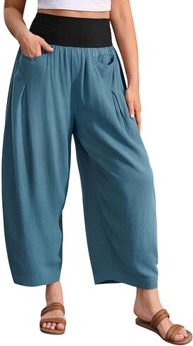 TARSE Women’s Linen Harem Pants Loose Fit Boho Casual Trousers Wide Leg Lounge Pants with Pockets in Saudi Arabia