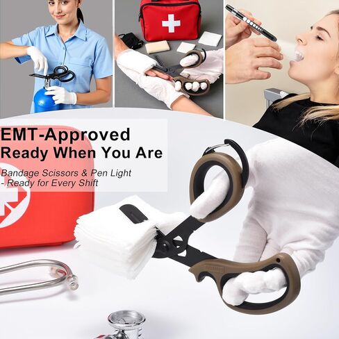 MEUUT 3 مقصات ضمادة مع حلقة تسلق ومصابيح للممرضات، مقص طبي حاصل على براءة اختراع مقاس 7.5 بوصة لضوء قلم اليد اليسرى واليمنى مع 4 بطاريات للإسعافات الأولية EMT in Kuwait