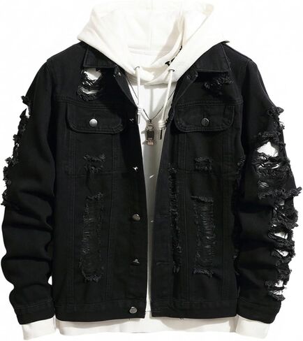 Soly Hux Men's Men Musted Denim Jacket Button Front Collared Long Sleeve Grunge Jean Juntwear Streetwear in Kuwait