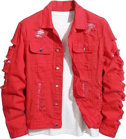 Soly Hux Men's Men Musted Denim Jacket Button Front Collared Long Sleeve Grunge Jean Juntwear Streetwear in Kuwait