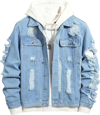 Soly Hux Men's Men Musted Denim Jacket Button Front Collared Long Sleeve Grunge Jean Juntwear Streetwear in Kuwait