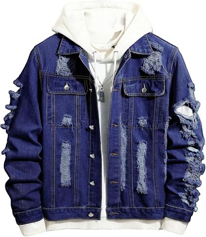 Soly Hux Men's Men Musted Denim Jacket Button Front Collared Long Sleeve Grunge Jean Juntwear Streetwear in Kuwait