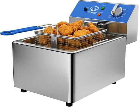 مقلاة كهربائية 8.5 كيو تي مع تصريف الزيت، مؤقت 30 دقيقة، خزان زيت قابل للتمدد، غطاء وسلة شبكية سلكية صلبة، مقلاة كهربائية تجارية متوسطة التحمل - 120 فولت، 1800 وات in Kuwait