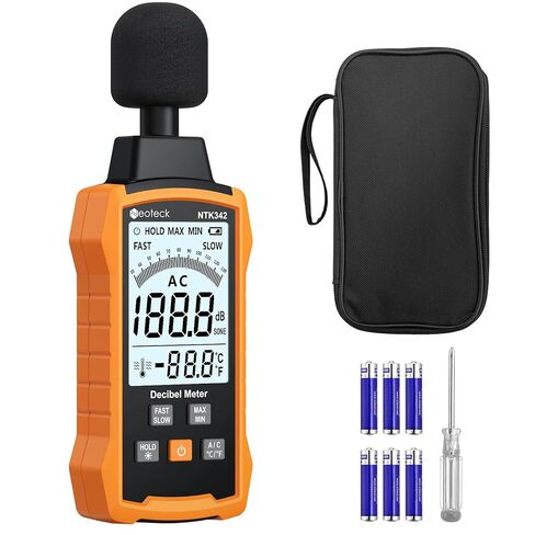 Neoteck 30-130dB ديسيبل متر مع A/C مقياس مستوى الصوت الرقمي المرجح مع الحد الأقصى/دقيقة معدل الاستجابة السريع/البطيء المحمولة الخلفية SPL متر مع عقد البيانات لمصانع المكاتب المنزلية الجيران الصاخبين in Saudi Arabia