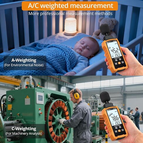 Neoteck 30-130dB ديسيبل متر مع A/C مقياس مستوى الصوت الرقمي المرجح مع الحد الأقصى/دقيقة معدل الاستجابة السريع/البطيء المحمولة الخلفية SPL متر مع عقد البيانات لمصانع المكاتب المنزلية الجيران الصاخبين in Saudi Arabia