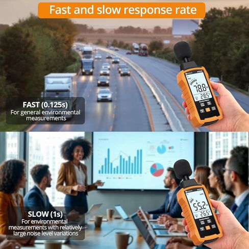 Neoteck 30-130dB ديسيبل متر مع A/C مقياس مستوى الصوت الرقمي المرجح مع الحد الأقصى/دقيقة معدل الاستجابة السريع/البطيء المحمولة الخلفية SPL متر مع عقد البيانات لمصانع المكاتب المنزلية الجيران الصاخبين in Saudi Arabia