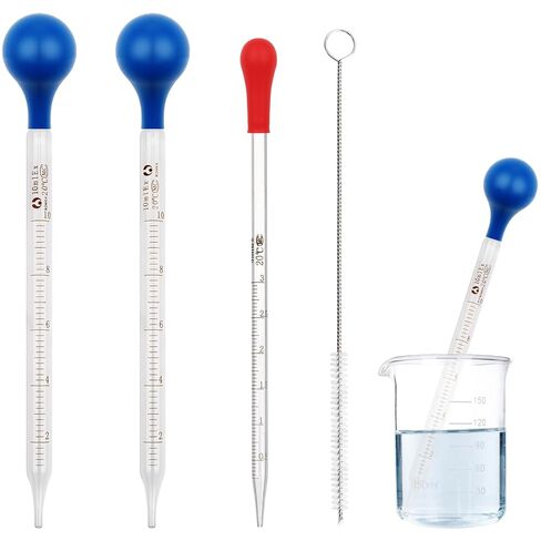 2PCS 10Ml Glass Pipettes Dropper, 3Ml Glass Liquid Dropper with 3 Rubber Caps, Lab Graduated Dropper for Liquid Essential Oil, Glass Transfer Pipette with Rubber Bulb and Cleaning Brush in Saudi Arabia