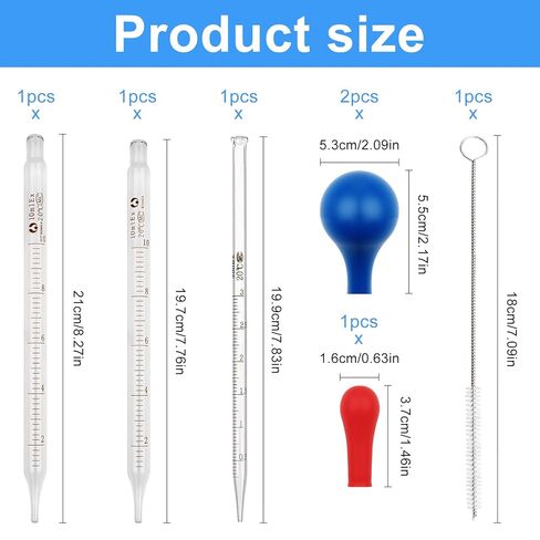 2PCS 10Ml Glass Pipettes Dropper, 3Ml Glass Liquid Dropper with 3 Rubber Caps, Lab Graduated Dropper for Liquid Essential Oil, Glass Transfer Pipette with Rubber Bulb and Cleaning Brush in Saudi Arabia