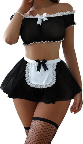 جوارب مثيرة MINI SKIRT شبكة شفافة الدانتيل زي COSPLAY زي الملابس الداخلية مع مجموعة 4 قطعة in Kuwait