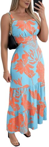 CHICME Summer Dresses for Women 2025 Sleeveless Casual Boho Maxi Dress Square Neck Cut Out Floral A Line Dress in Saudi Arabia