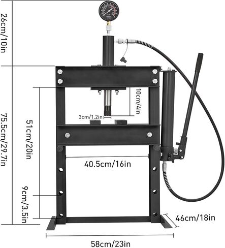 Garvee Hydraulic Press 10 Ton, Hydraulic Shop Press, H Frame Hydraulic Press with 2 Press Plates, Garage Floor Shop Press, Adjustable Work Table Height, Heavy Duty Press, Black in Saudi Arabia