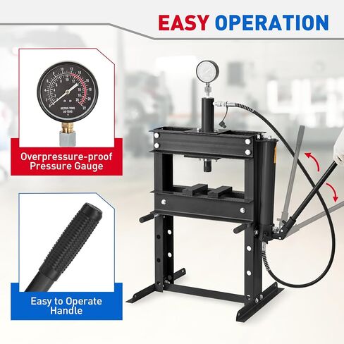 Garvee Hydraulic Press 10 Ton, Hydraulic Shop Press, H Frame Hydraulic Press with 2 Press Plates, Garage Floor Shop Press, Adjustable Work Table Height, Heavy Duty Press, Black in Saudi Arabia