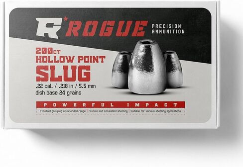 Rogue Precision .22 Cal Hollow Point Slug Airgun Pellets - Dish Base - .22 Caliber - 24 Grains - Made in The USA - 200 Count, gray in Saudi Arabia