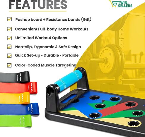 Push Up Board for Men – 20 in 1 Detachable Fitness Board with 5 Resistance Bands, Adjustable Pushup Handles, Perfect Push Up Bars for Home Gym Workout Equipment Training in Saudi Arabia