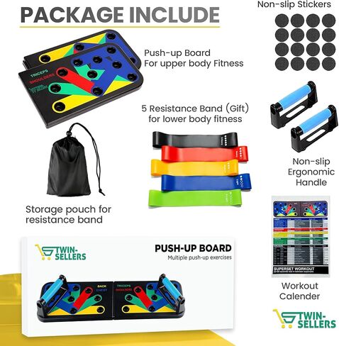 Push Up Board for Men – 20 in 1 Detachable Fitness Board with 5 Resistance Bands, Adjustable Pushup Handles, Perfect Push Up Bars for Home Gym Workout Equipment Training in Saudi Arabia