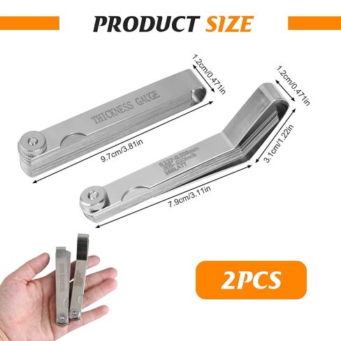 Ryetvok 2Pcs Stainless Steel Feeler Gauge Set 48-Blade–16 Angled+32 Straight Blades with Copper Plates,0.0015-0.035in SAE/Metric|for Valve Adjustment, Spark Plugs, Guitar Motorcycle Laser-Etched in Saudi Arabia