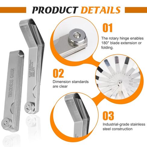 Ryetvok 2Pcs Stainless Steel Feeler Gauge Set 48-Blade–16 Angled+32 Straight Blades with Copper Plates,0.0015-0.035in SAE/Metric|for Valve Adjustment, Spark Plugs, Guitar Motorcycle Laser-Etched in Saudi Arabia