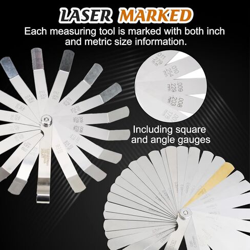 Ryetvok 2Pcs Stainless Steel Feeler Gauge Set 48-Blade–16 Angled+32 Straight Blades with Copper Plates,0.0015-0.035in SAE/Metric|for Valve Adjustment, Spark Plugs, Guitar Motorcycle Laser-Etched in Saudi Arabia