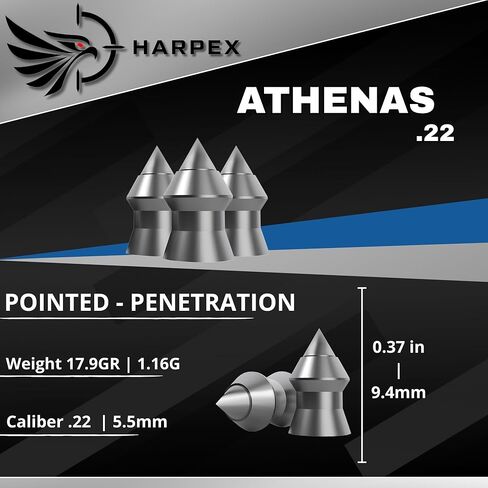 Harpex Athenas Airgun Pellets .22 Caliber | .25 Caliber – Pointed Design – High Accuracy – Precision Lead Pellets for Target Shooting, Small Game & Consistent Performance in Saudi Arabia