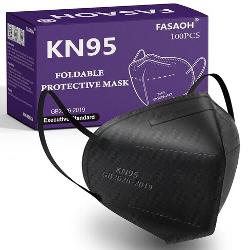 KN95 Face Masks 100 PCS, 5-Ply KN95 Black Masks,Breathable Protection Masks, Individually Wrapped, Cup Dust Safety Mask in Saudi Arabia